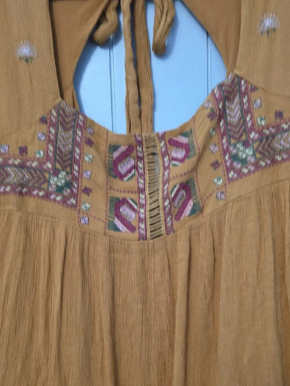Free People Mustard Embroidered Mini Dress